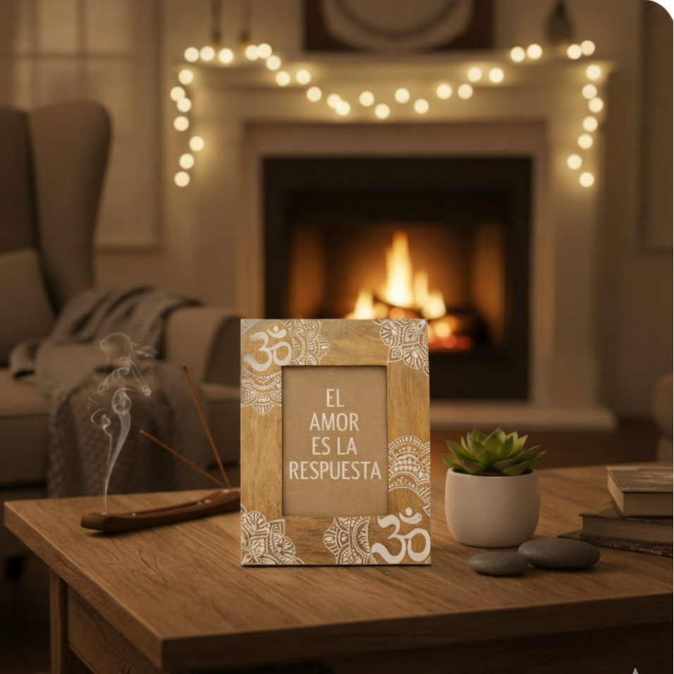 Marco de fotos mandala blanco de madera de mango 13x18 cm decoración zen y espiritual