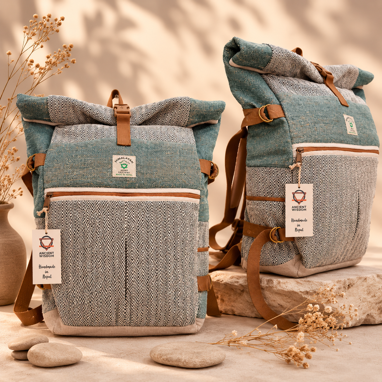 Mochila de Cáñamo para Viajes Color Salvia