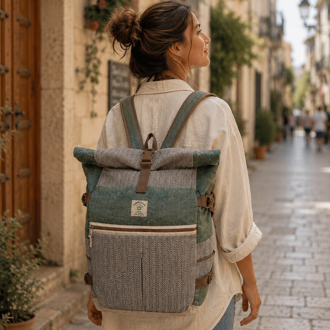 Mochila de Cáñamo para Viajes Color Salvia