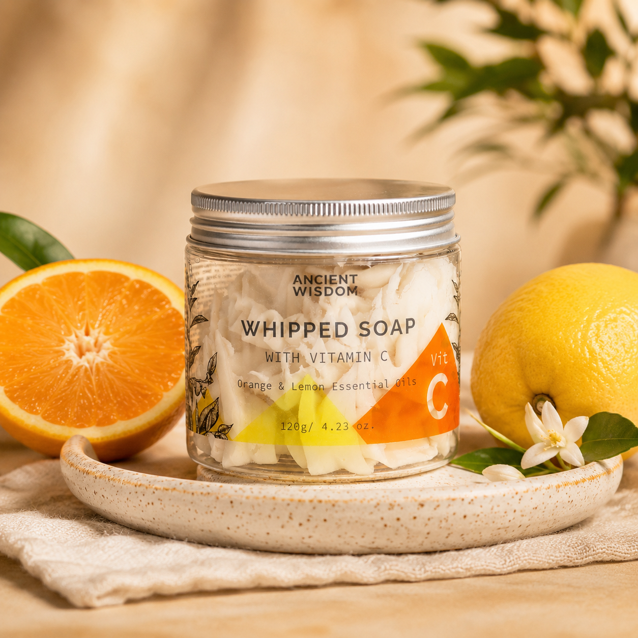 Jabón Batido de Aromaterapia con Vitamina C, Naranja y Limón