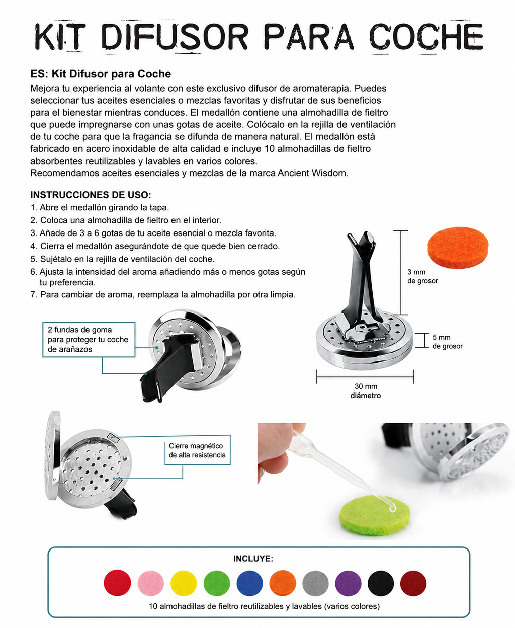 Difusor de Aromaterapia para Coche Árbol de la Vida de Acero Inoxidable
