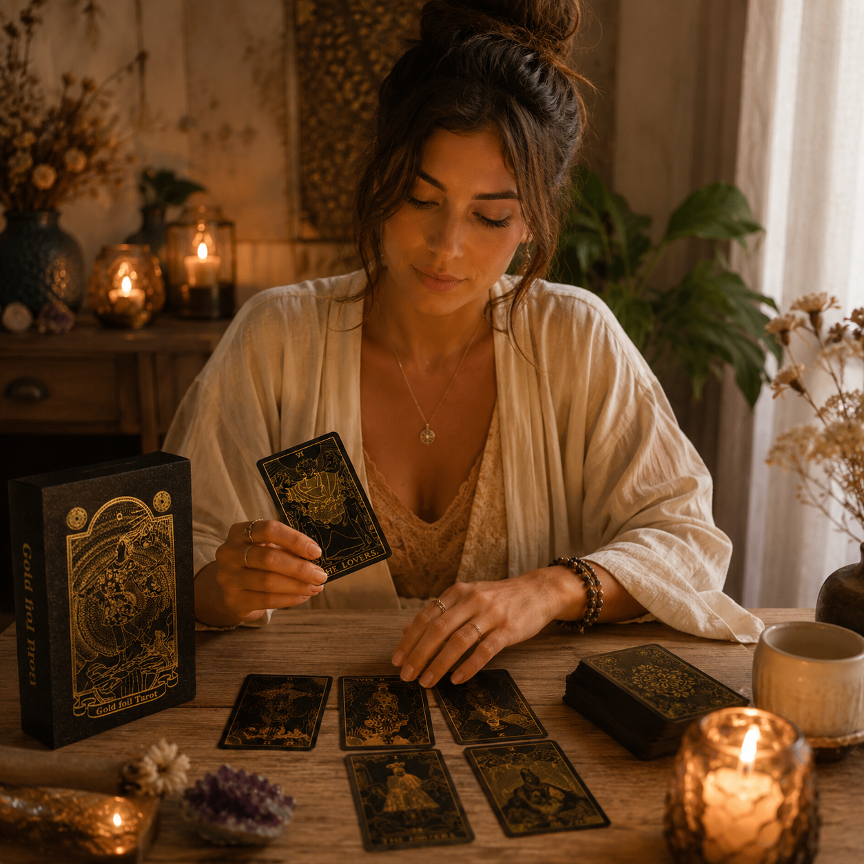 Tarot Dorado de 78 Cartas con Libro Guía y Caja de Regalo Premium