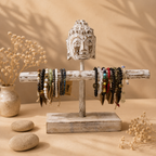 Soporte para Pulseras de Madera con Cabeza de Buda Blanqueada Artesanal
