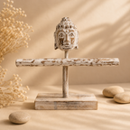 Soporte para Pulseras de Madera con Cabeza de Buda Blanqueada Artesanal