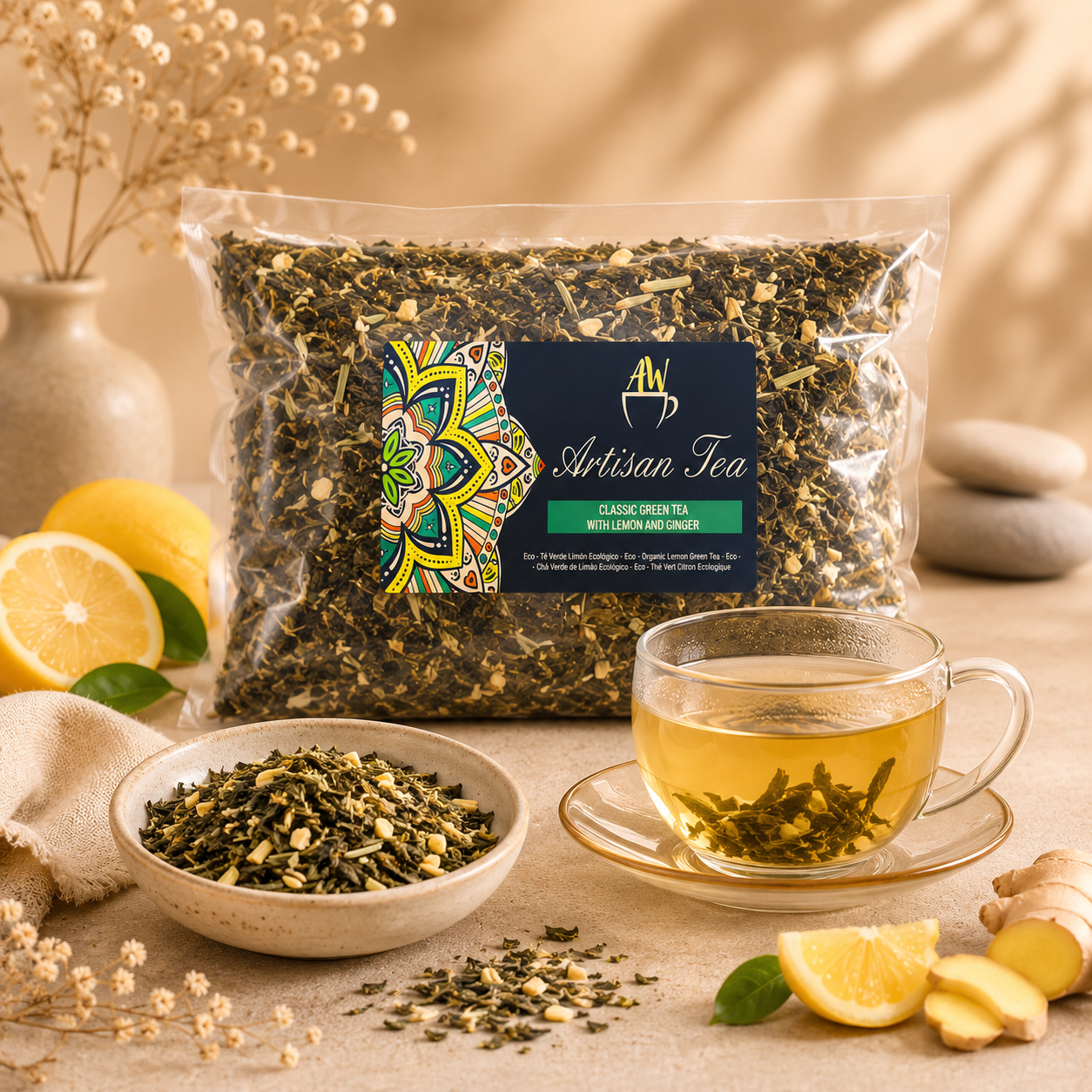 1kg Té Verde Ecológico con Limón y Jengibre | Sencha Orgánico Premium