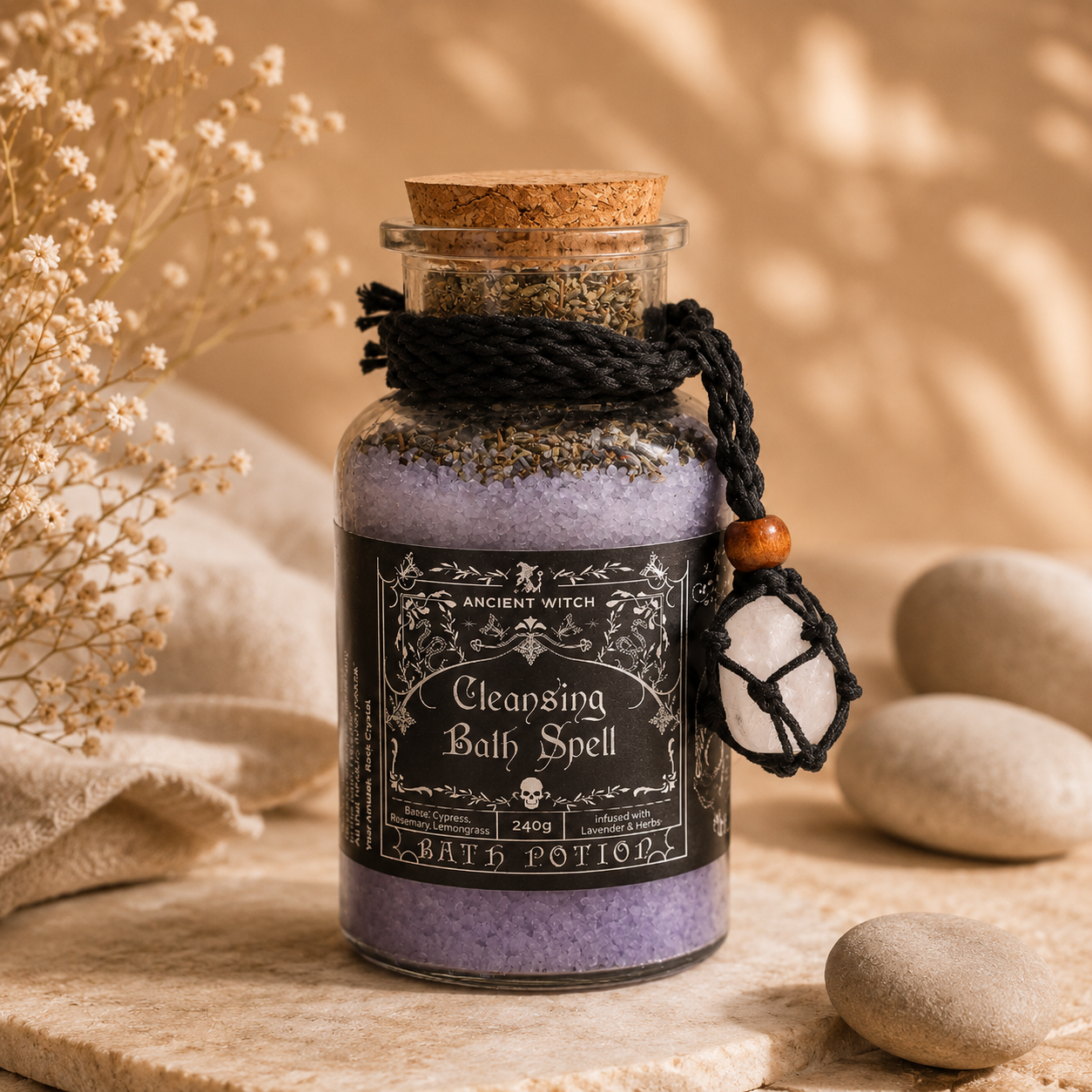 Sales de Baño Purificadoras con Cristal de Roca, Lavanda y Hierbas | Ritual de Bienestar