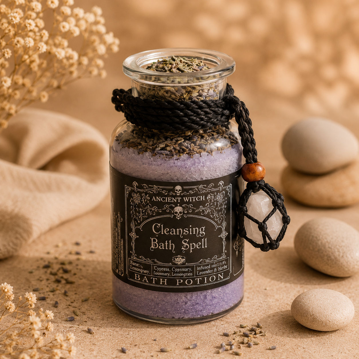 Sales de Baño Purificadoras con Cristal de Roca, Lavanda y Hierbas | Ritual de Bienestar