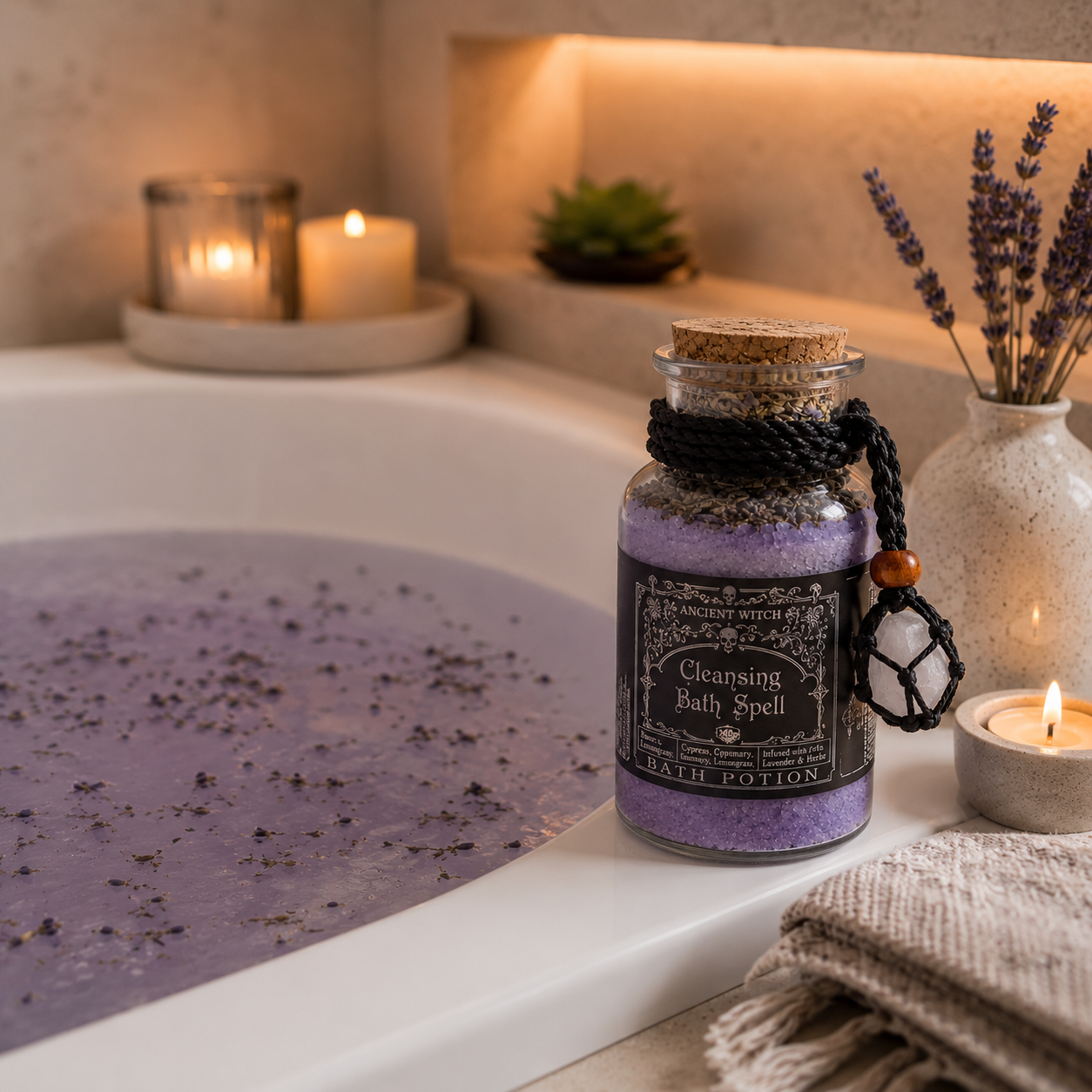 Sales de Baño Purificadoras con Cristal de Roca, Lavanda y Hierbas | Ritual de Bienestar