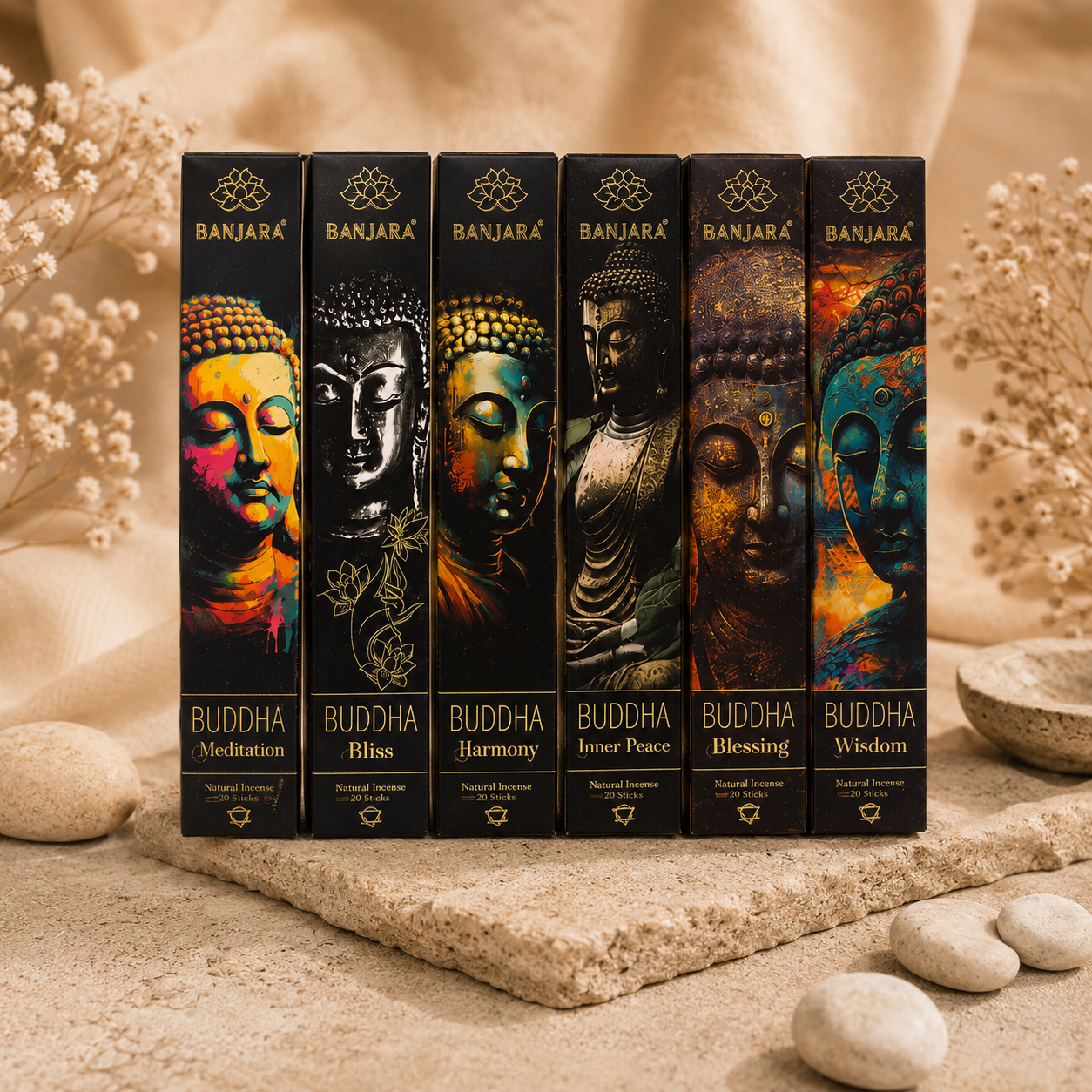 Set de Regalo de Inciensos Naturales Buda – 6 Aromas para Meditación
