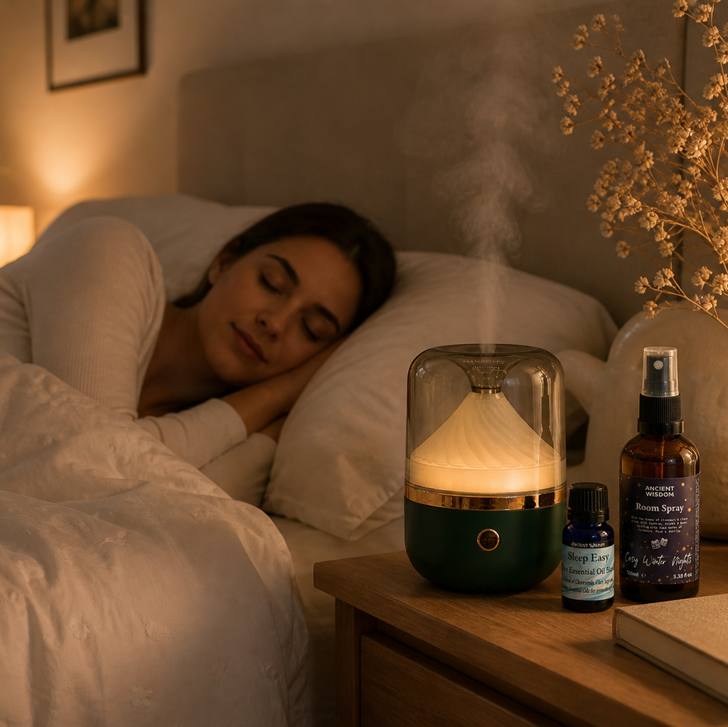 Set Aromaterapia Dormir Mejor Natural con Difusor Aceites Esenciales y Spray Relajante