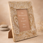 Marco de fotos Buda blanco de madera de mango 13x18 cm decoración zen y regalo especial