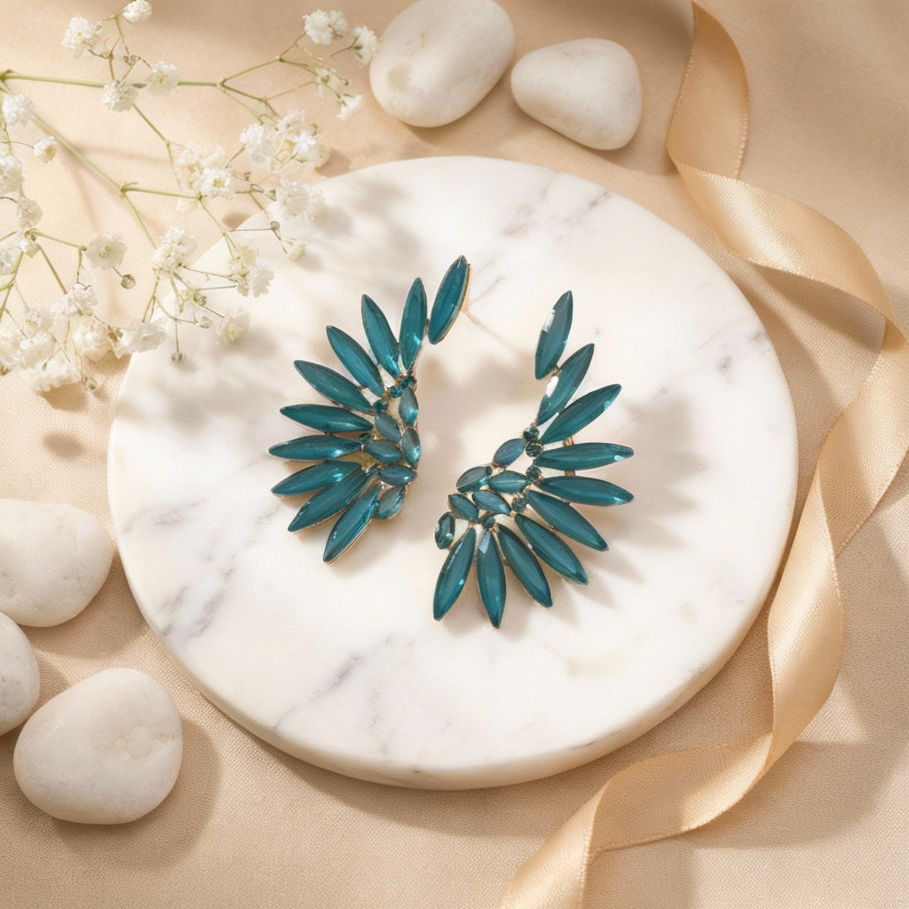 Pendientes de Cristal Vintage - Alas de ángel - Verde Turquesa