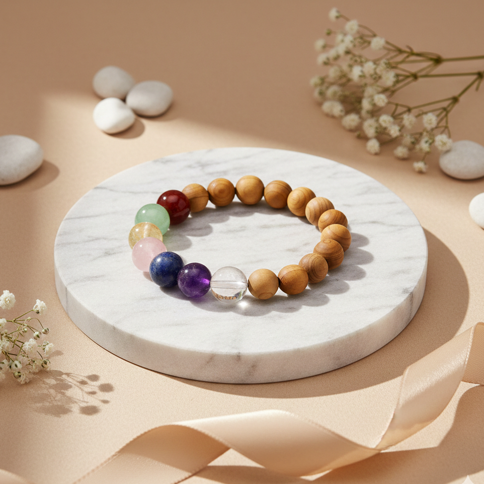 Pulsera 7 Chakras de Cedro y Piedras Naturales hecha a mano