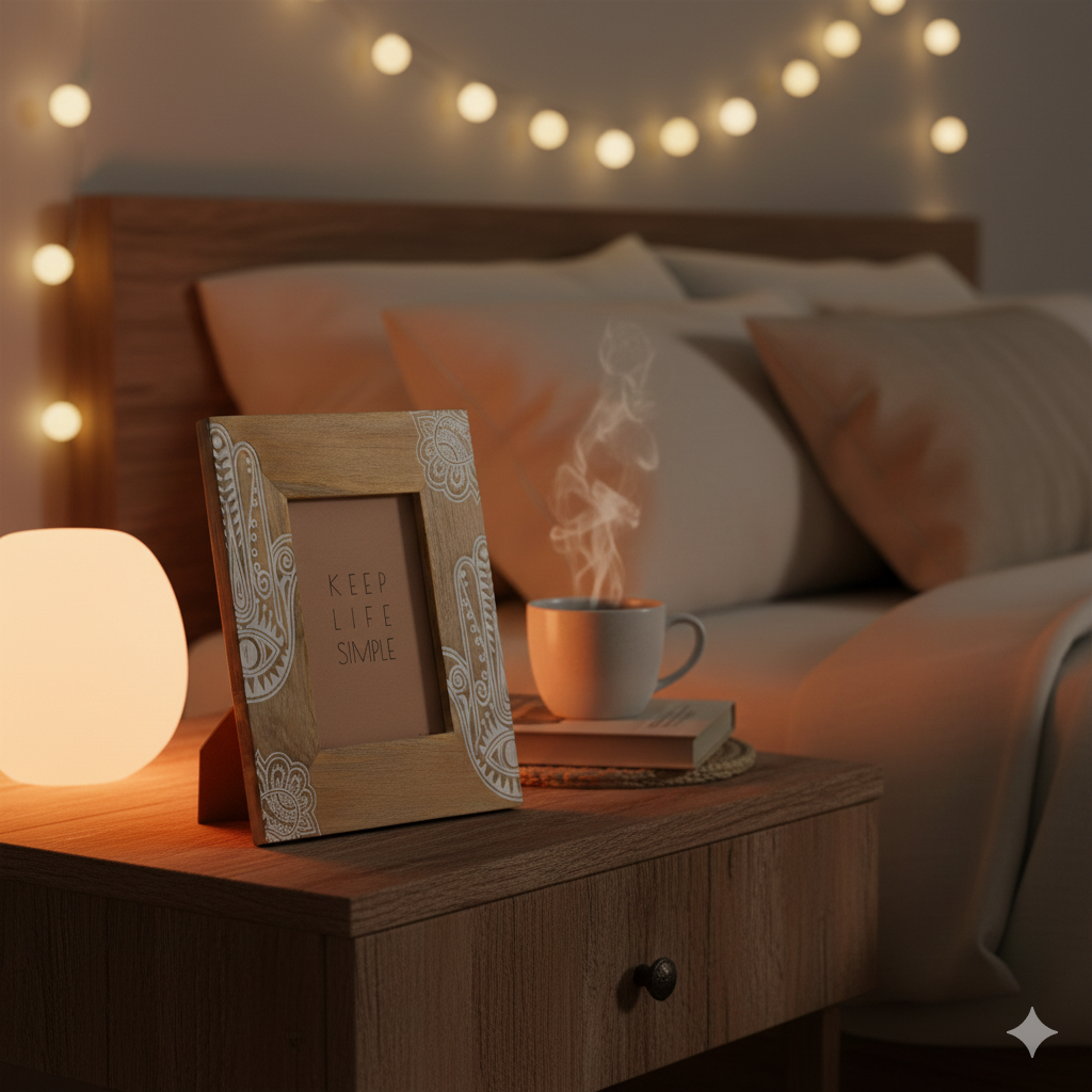 Marco de fotos Hamsa blanco de madera de mango 13x18 cm decoración protectora y zen