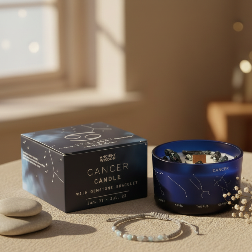 Vela de cristal del zodiaco Cáncer de soja con pulsera de piedras preciosas