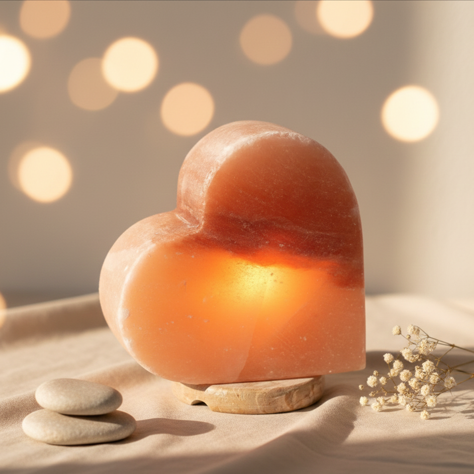 Lámpara de sal del Himalaya en forma de corazón para regalo y bienestar en casa