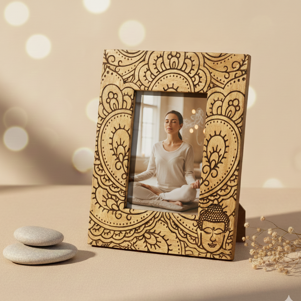 Marco de fotos Buda negro de madera de mango 13x18 cm estilo boho zen