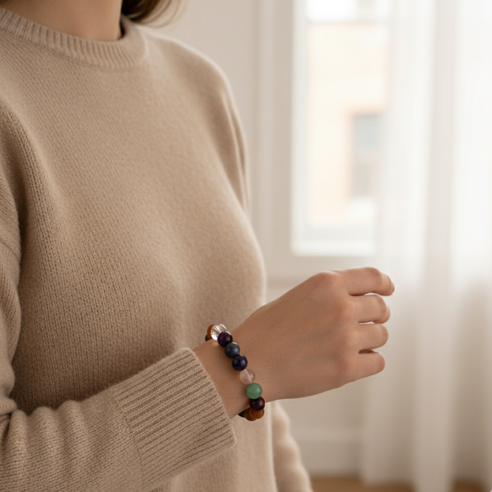 Pulsera 7 Chakras de Cedro y Piedras Naturales hecha a mano