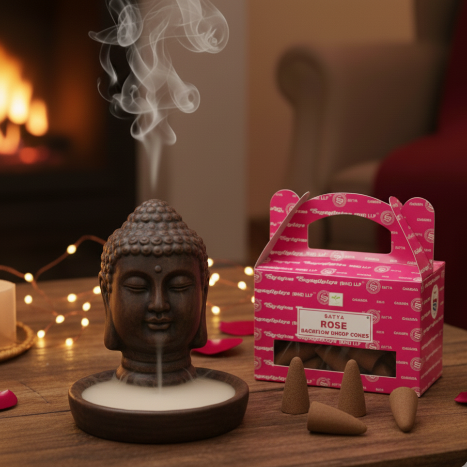 Conos de incienso de reflujo Satya Rosa 24 unidades para cascadas de humo y momentos románticos