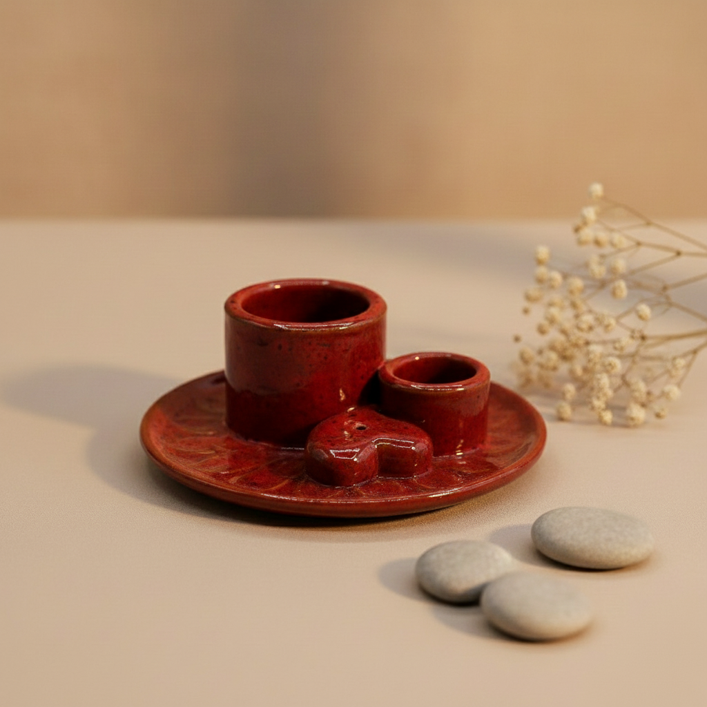 Soporte cerámico para Palo Santo e incienso Mandala rojo en forma de corazón