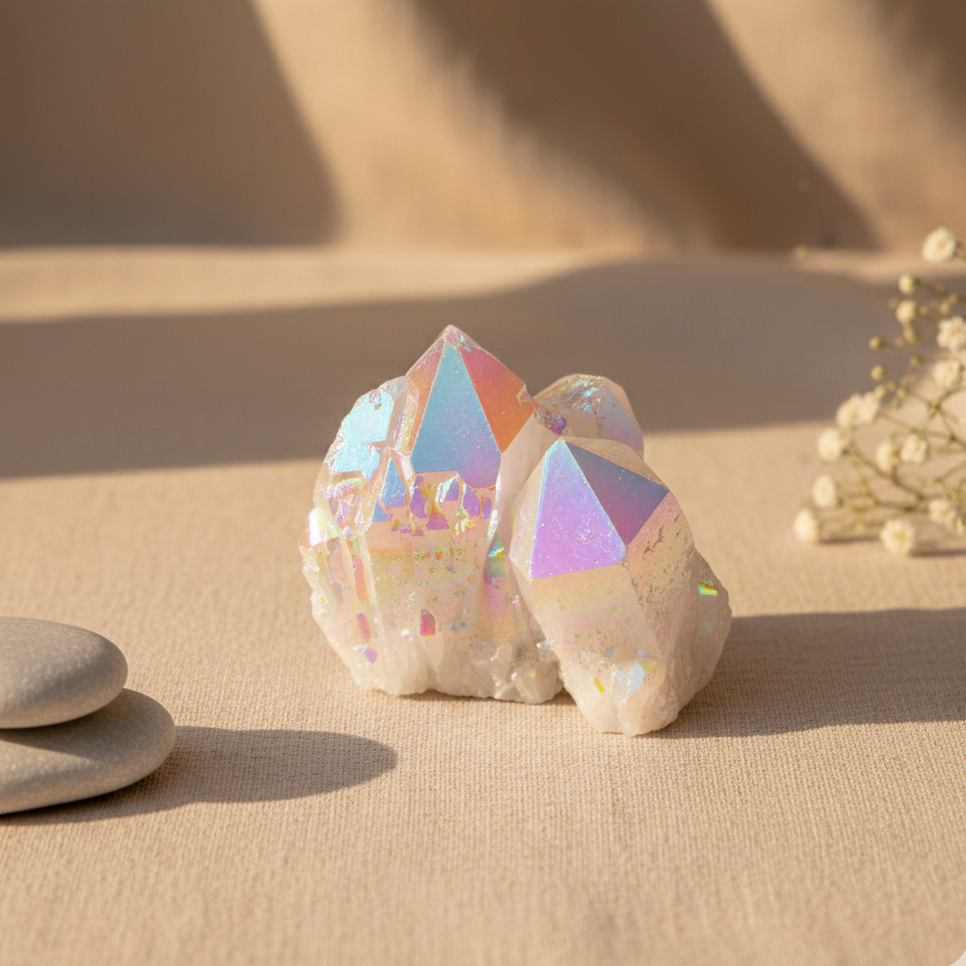Cuarzo Angel Aura natural mediano para energía positiva y decoración consciente