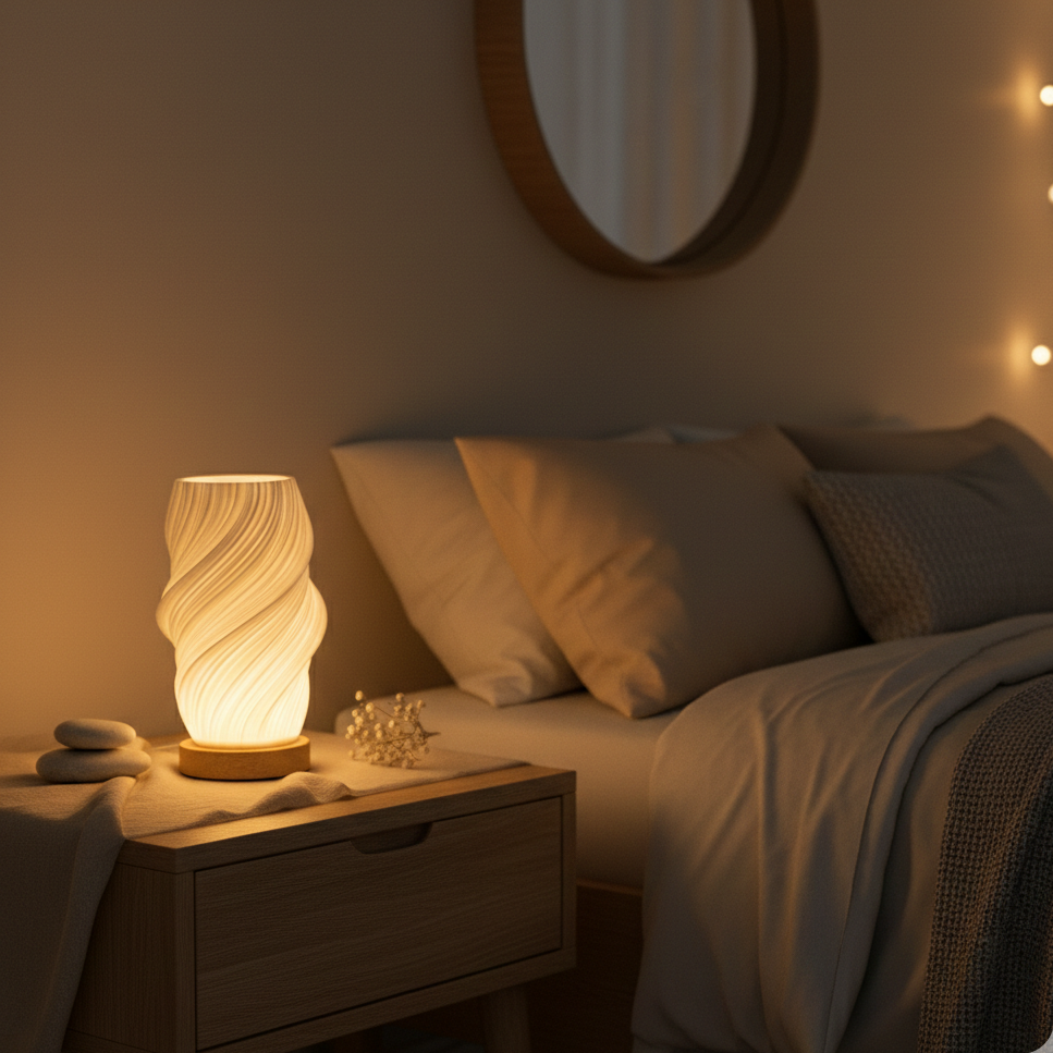 Lámpara de mesa nube trenzada luz cálida USB base de madera
