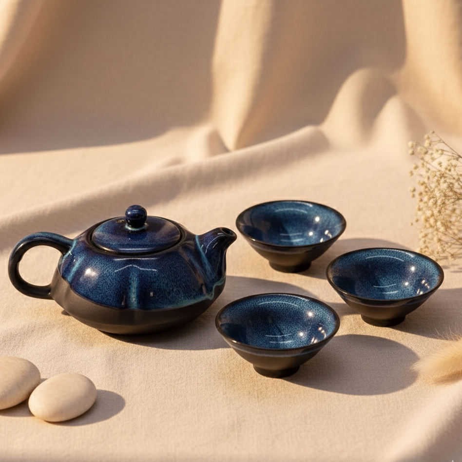 Set de Tetera - Tonos azules - Tetera & Cuatro Tazas