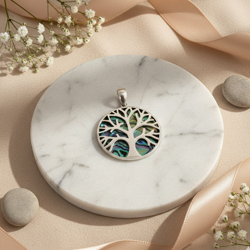 Colgante Árbol de la Vida de Plata con Abulón 30 mm