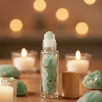 Botella roll on con piedras preciosas Aventurina tapa de madera 10 ml