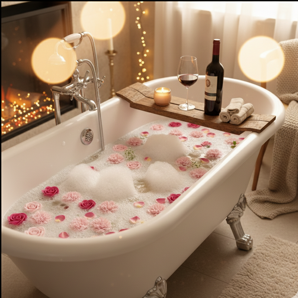 Ramo de flores de jabón rosas de color rosa y clavel en caja regalo para baño romántico