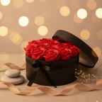 Caja redonda negra con 14 rosas de jabón rojas para baño romántico y regalo elegante