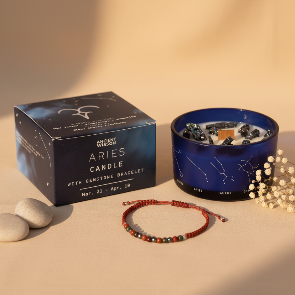 Vela de cristal del zodiaco Aries (Soja Natural)