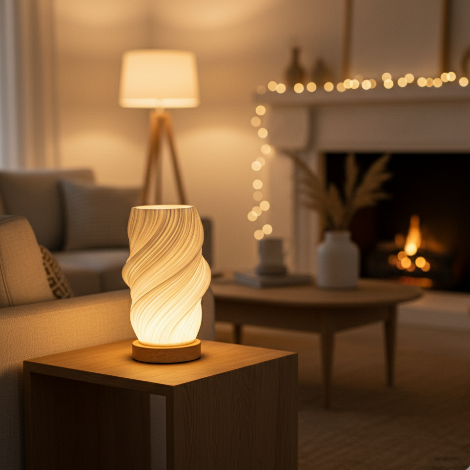 Lámpara de mesa nube trenzada luz cálida USB base de madera