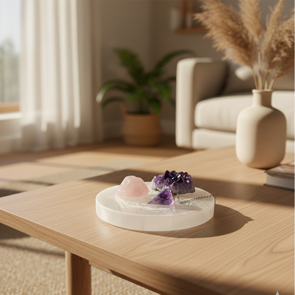 Placa de selenita mandala 8 cm para cargar cristales