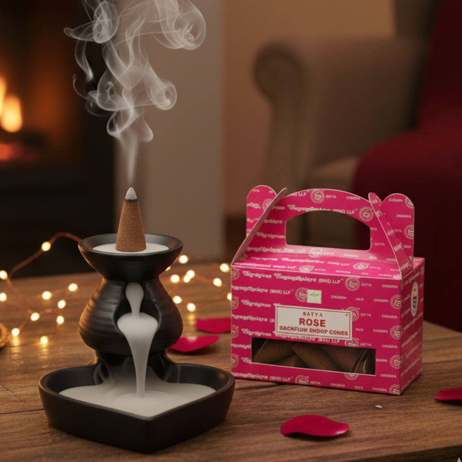 Conos de incienso de reflujo Satya Rosa 24 unidades para cascadas de humo y momentos románticos