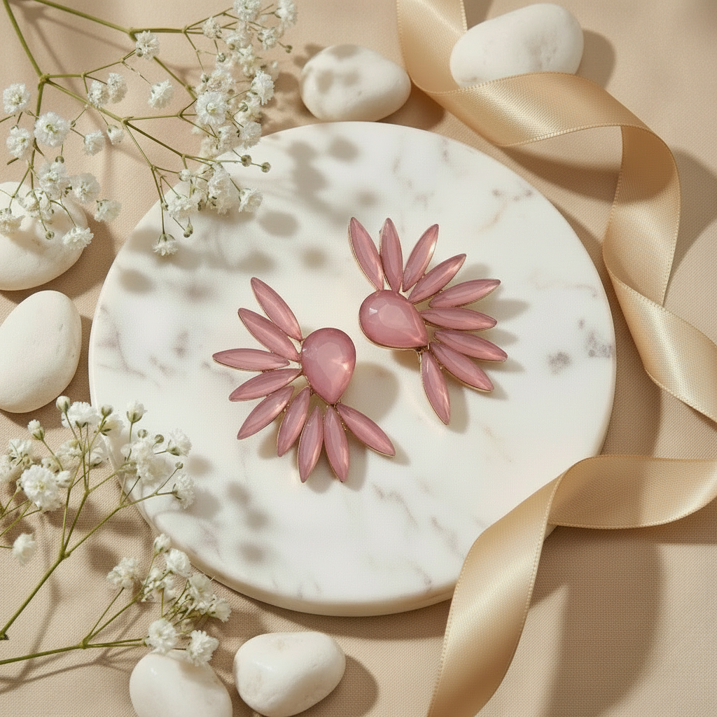 Pendientes de Cristal Vintage - Alas de ángel - Cuarzo Rosa