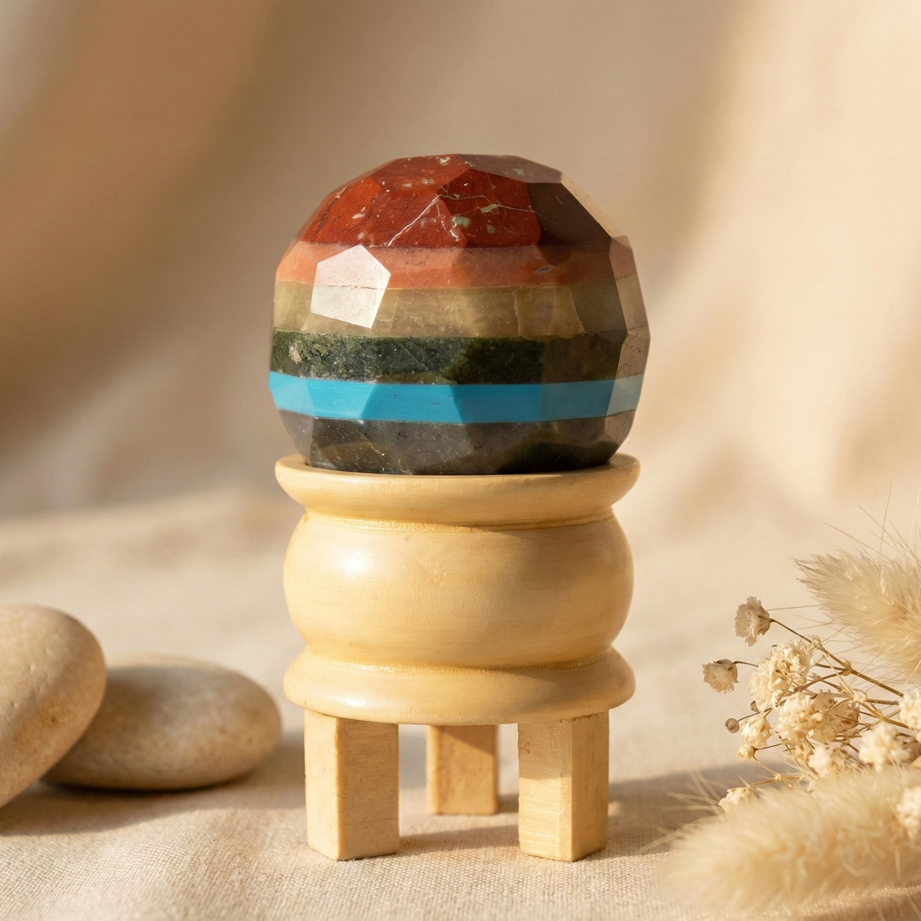 Bola Curativa de Piedras Preciosas y soporte - Siete chakras
