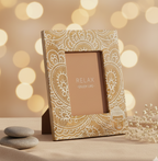 Marco de fotos Buda blanco de madera de mango 13x18 cm decoración zen y regalo especial