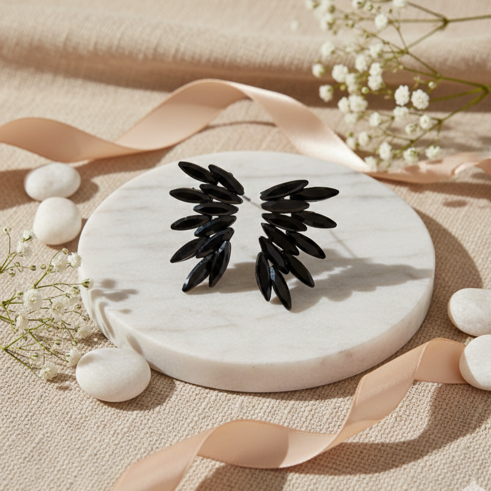Pendientes alas de hada en cristal negro azabache