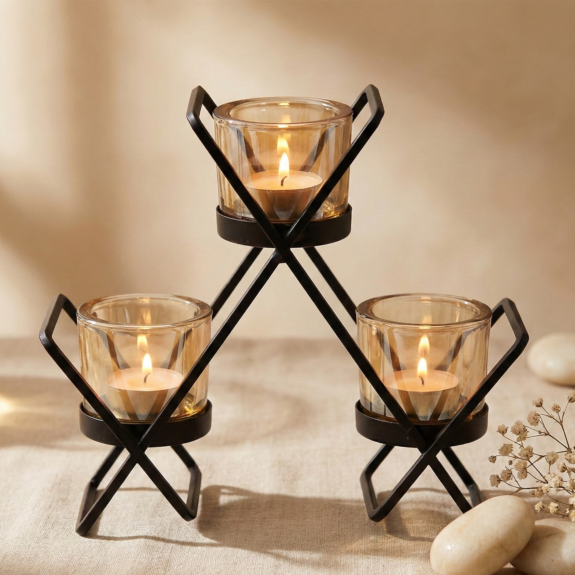 Candelabro de Hierro - Triangulo- 3 Tazas