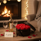 Caja redonda negra con 14 rosas de jabón rojas para baño romántico y regalo elegante