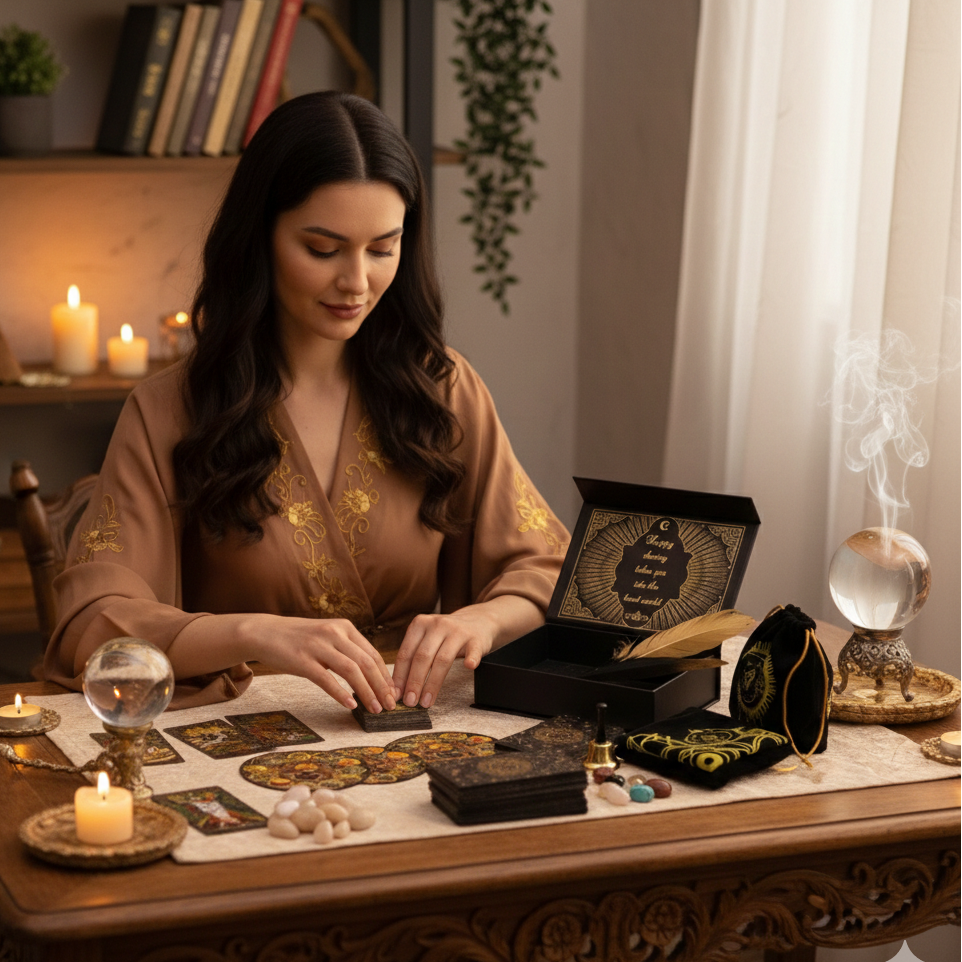 Tarot Hoja Dorada – Set de Regalo Ritual Completo con Accesorios Místicos