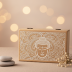 Caja de madera de mango Buda blanco grande para joyas y cristales