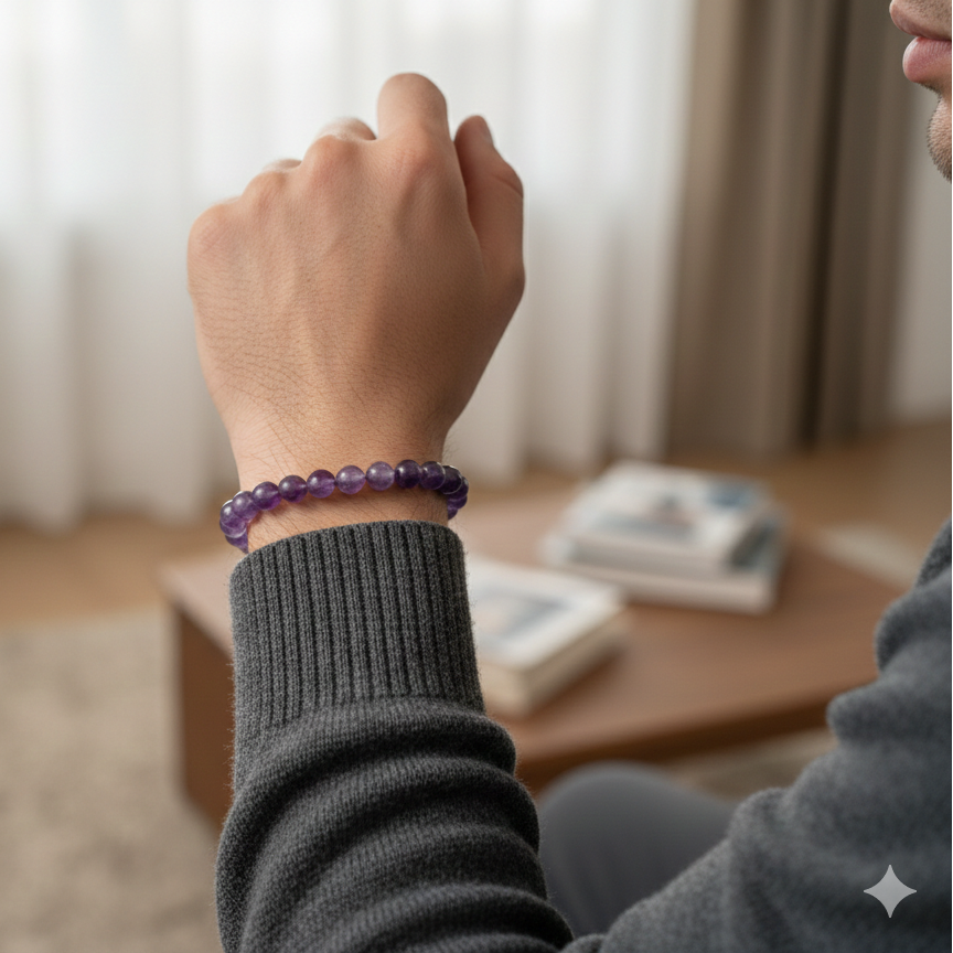 Pulsera ajustable de amatista con hilo negro