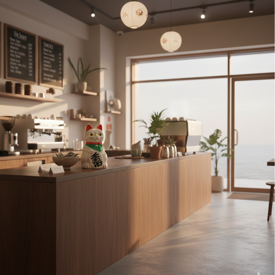 Gato de la Suerte Blanco Maneki Neko de Abundancia y Prosperidad