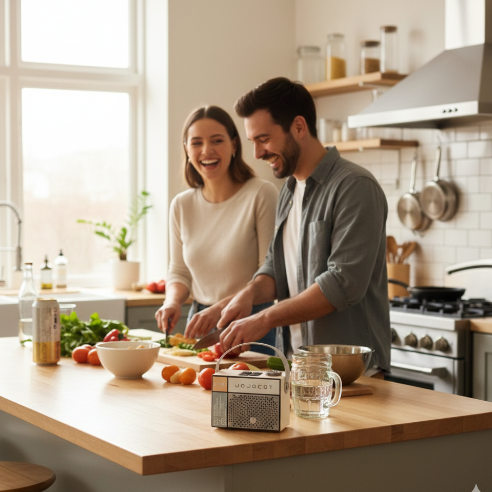 Altavoz retro Bluetooth Jojocut C10 radio portátil con asa y batería recargable