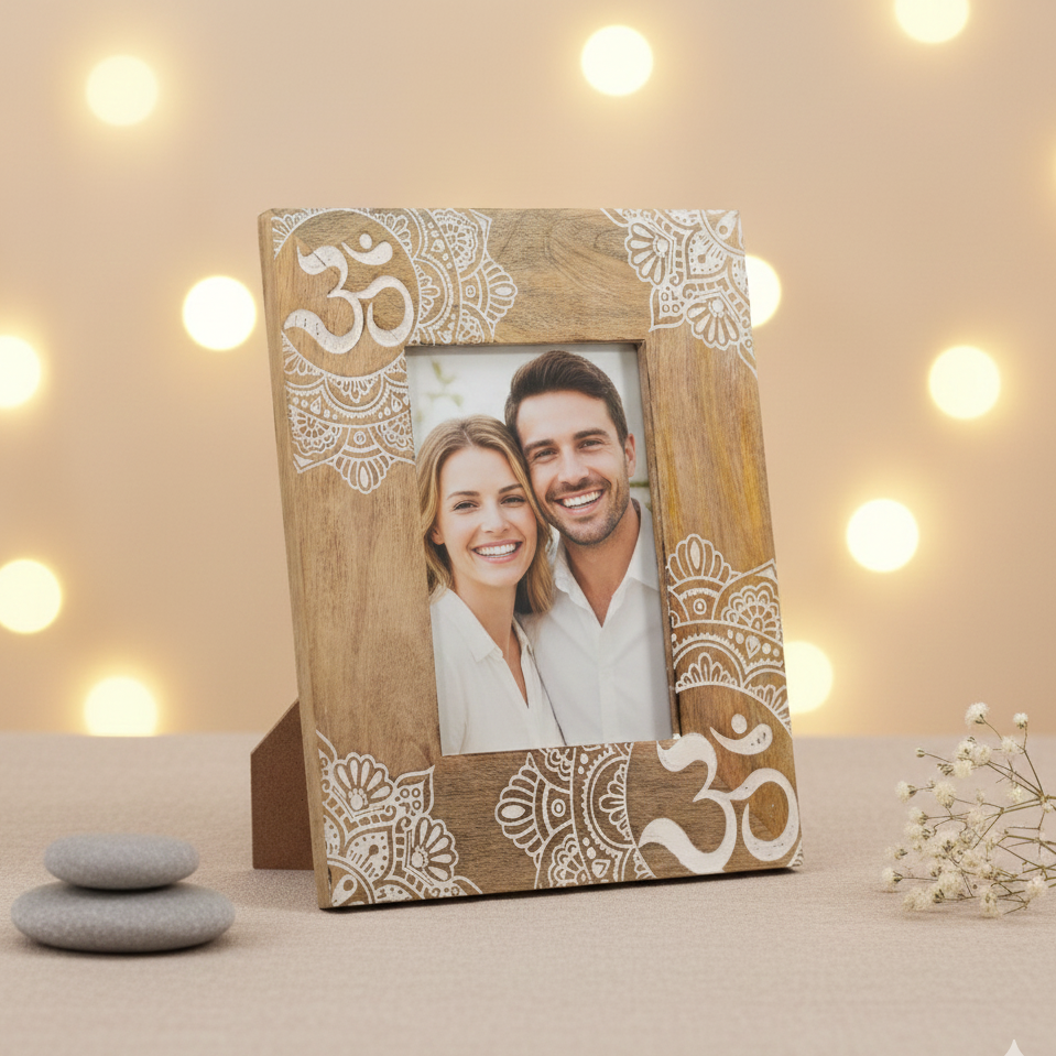 Marco de fotos mandala blanco de madera de mango 13x18 cm decoración zen y espiritual