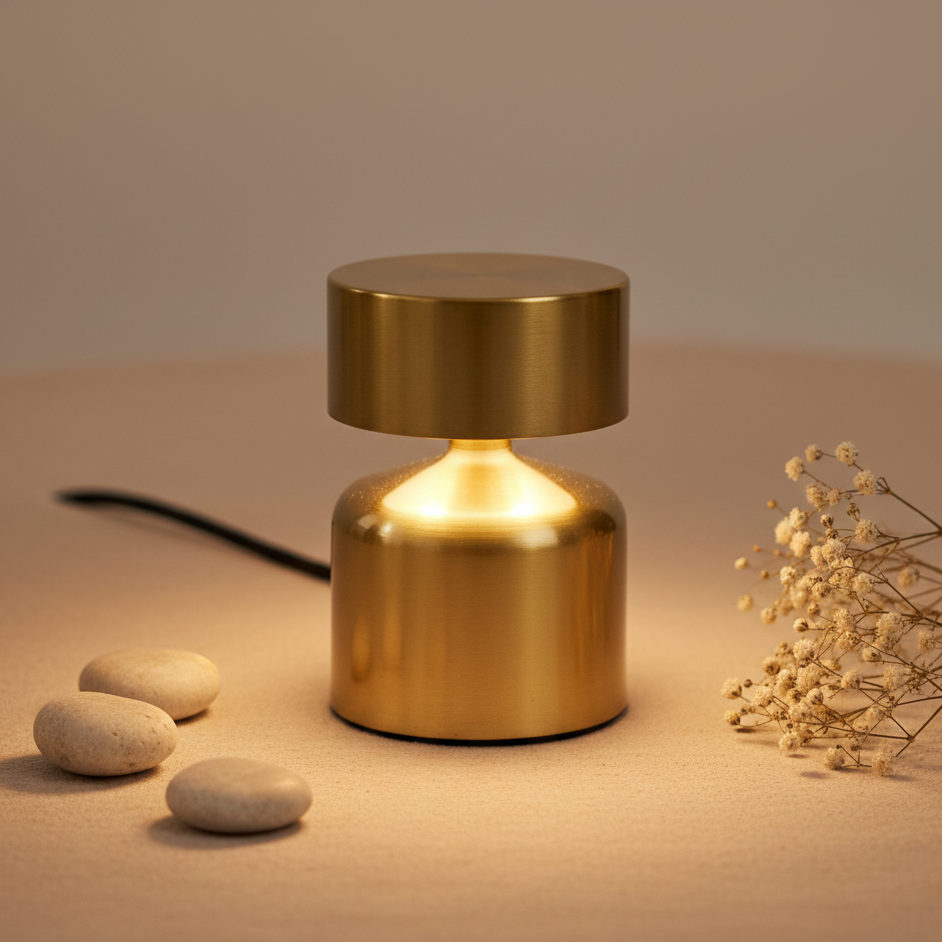 Lámpara táctil champiñón plano bronce USB-C recargable