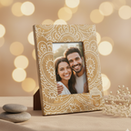 Marco de fotos Buda blanco de madera de mango 13x18 cm decoración zen y regalo especial