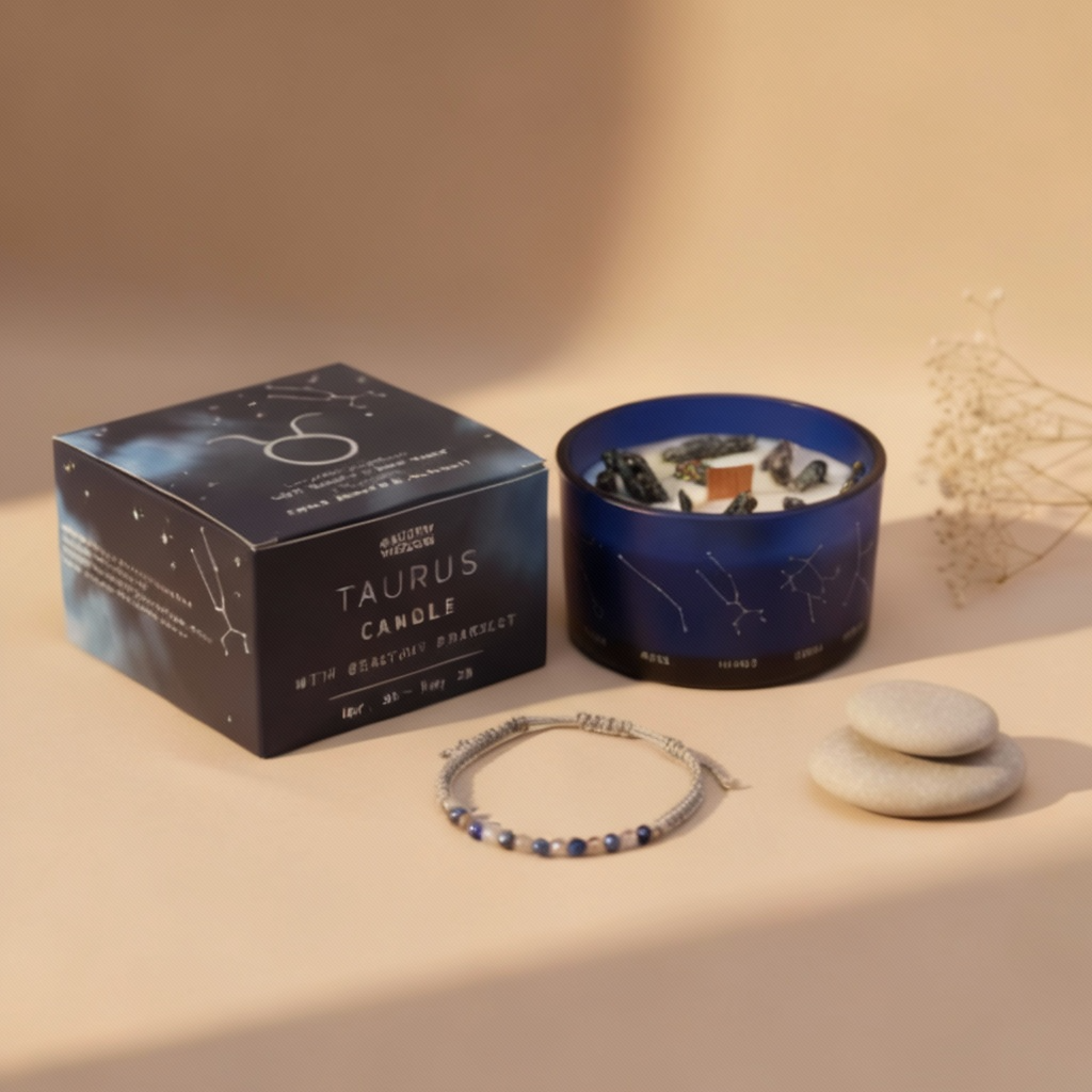 Vela de cristal del zodiaco Tauro (Soja Natural)